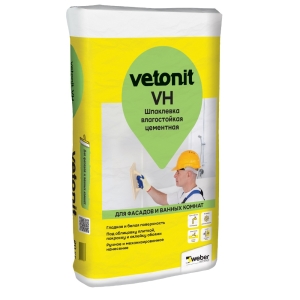 Шпаклевка цементная влагостойкая Vetonit VH, 20 кг Шпаклевка цементная влагостойкая Vetonit VH, 20 кг