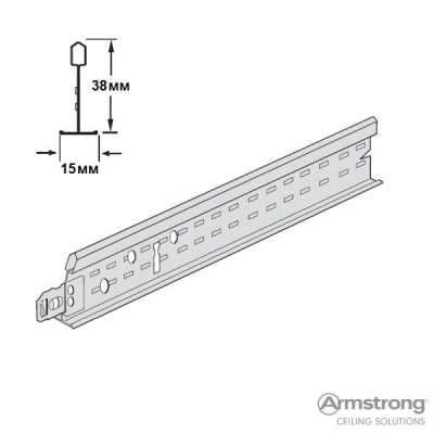 ARMSTRONG PRELUDE 15 XL PeakForm рейка поперечная 1200x38мм (в коробке 72 пог.м,60шт./4320шт в пал) ARMSTRONG PRELUDE 15 XL PeakForm рейка поперечная 1200x38мм (в коробке 72 пог.м,60шт./4320шт в пал)