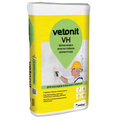 Шпаклевка цементная влагостойкая Vetonit VH, 20 кг Шпаклевка цементная влагостойкая Vetonit VH, 20 кг