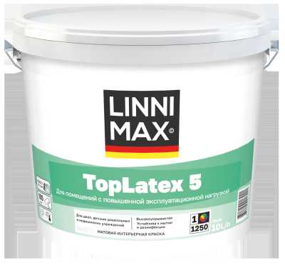 Краска интерьерная моющаяся LINNIMAX TopLatex 5 белая 10 л Краска интерьерная моющаяся LINNIMAX TopLatex 5 белая 10 л